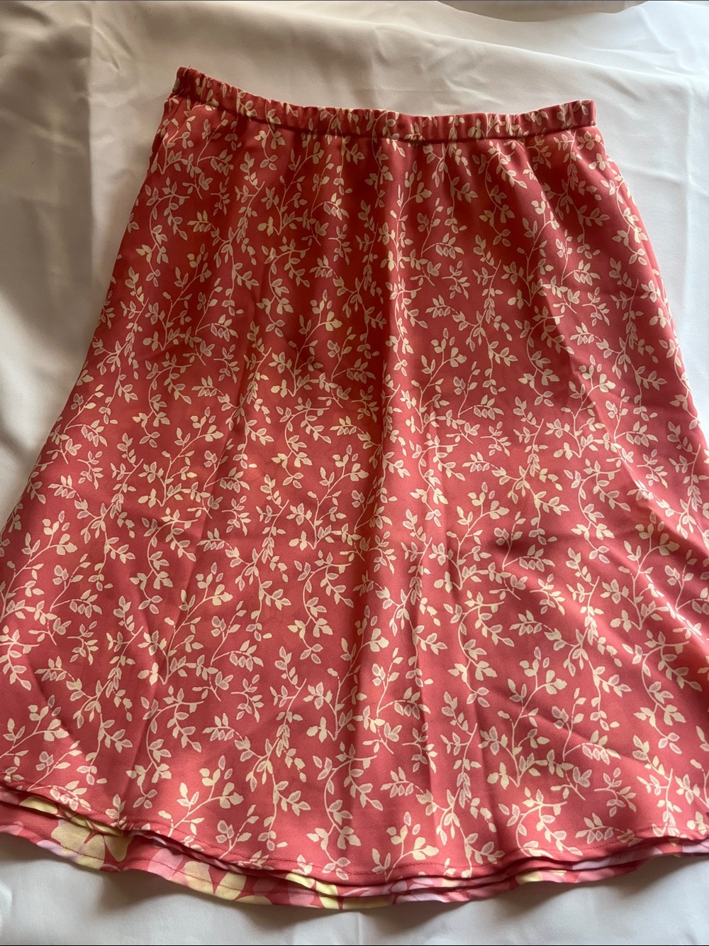 Coldwater Creek Coral Pink A-Line Skirt with Cream Floral Print Reversible skirt